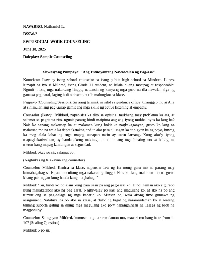 Roleplay, Sample Counseling | PDF