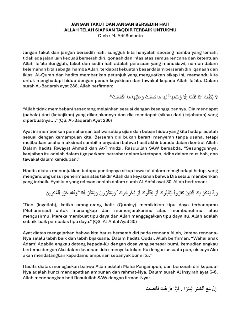 Takdir Allah: Jangan Takut dan Bersedih | PDF