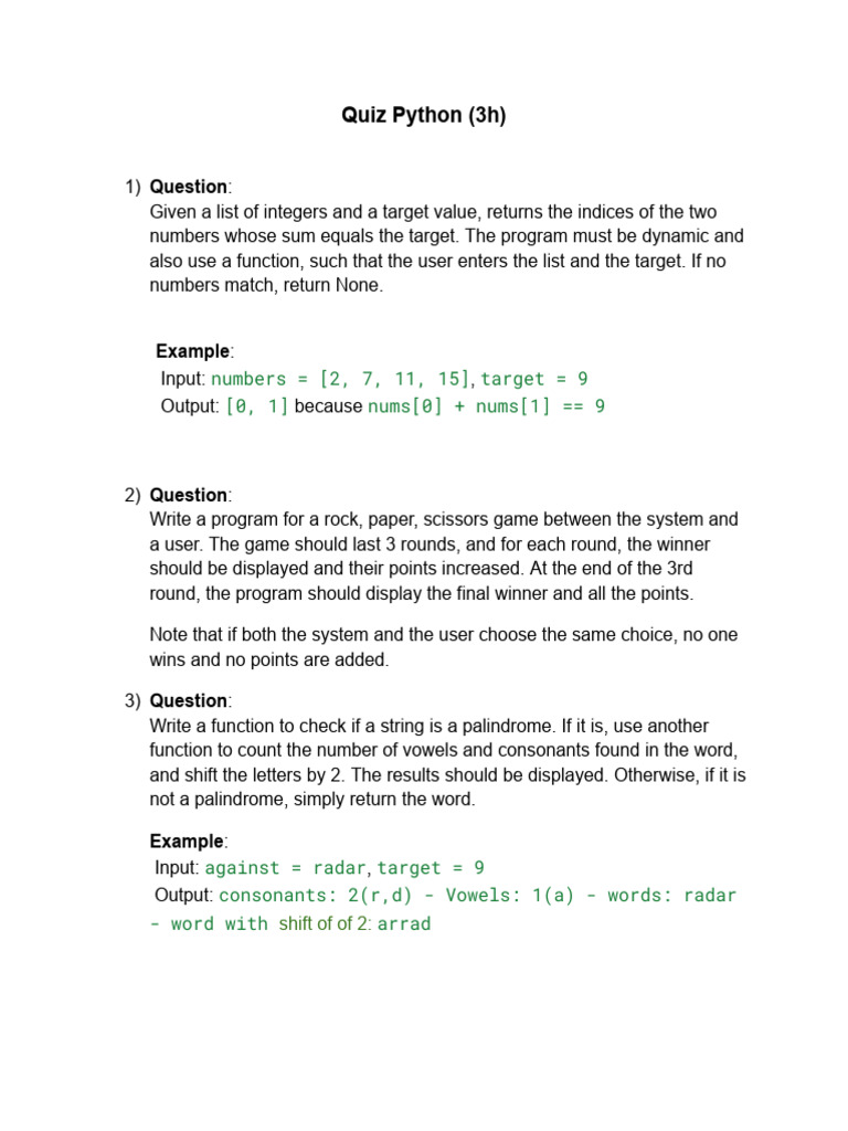 Python Quiz: Functions & Games | PDF