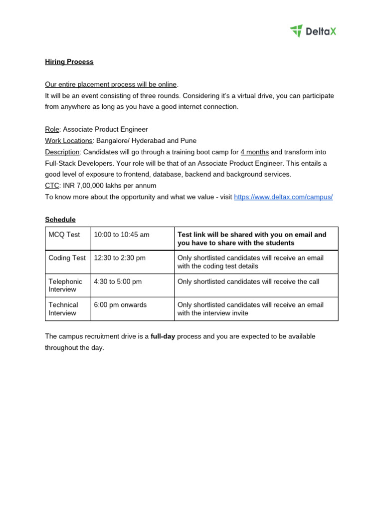 DeltaX 2026 Campus Drive Details | PDF