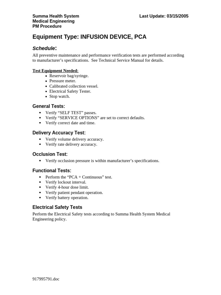 PCA Device Maintenance Guidelines | PDF