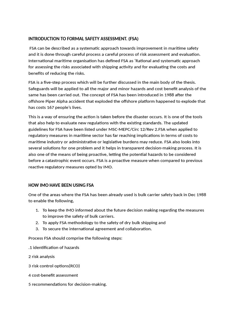 Formal Safety Assessment Overview | PDF | Risk | Safety