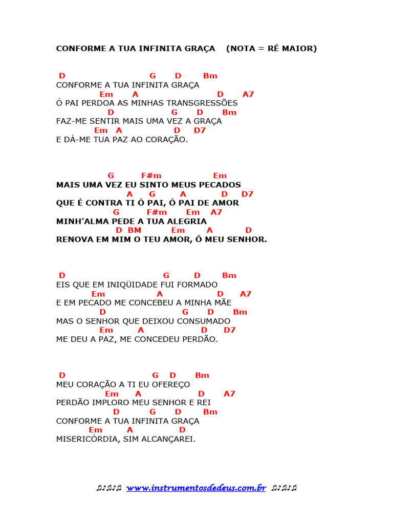 Letra e Cifras: Conforme a Tua Infinita Graça | PDF