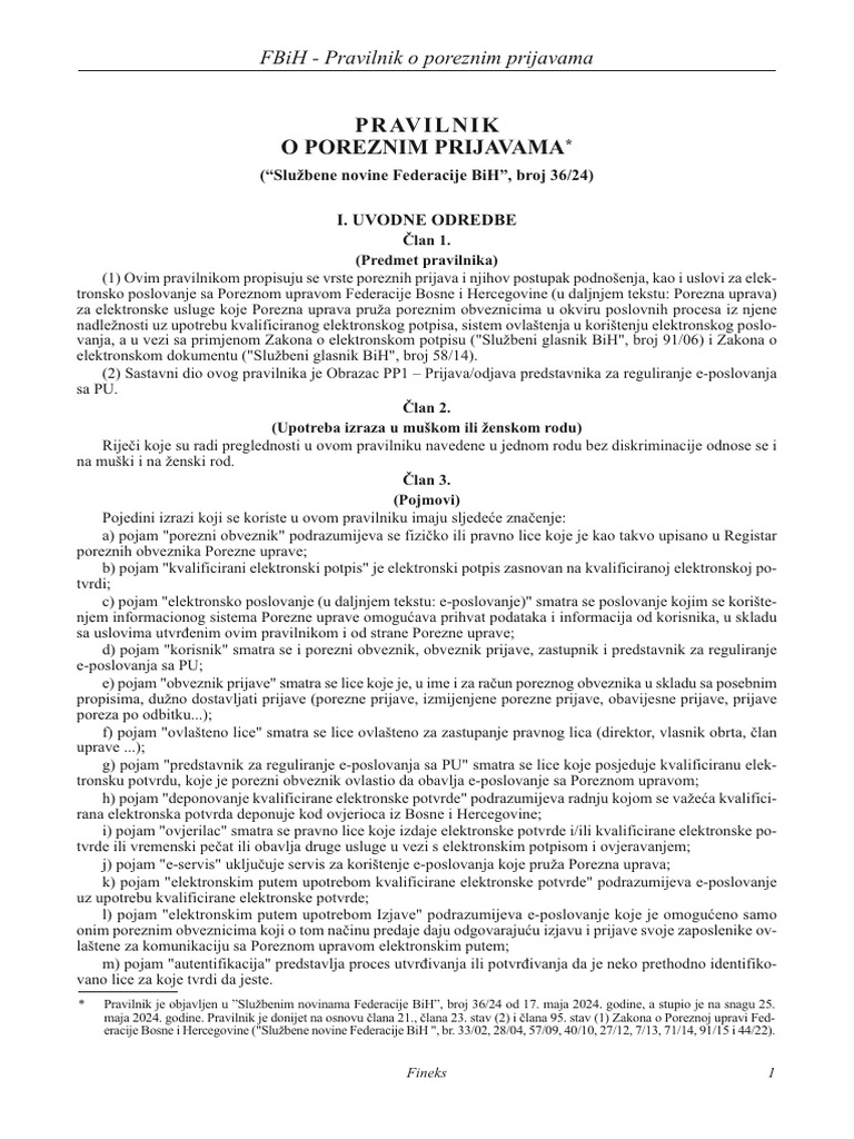 Pravilnik o Poreznim Prijavama FBiH | PDF