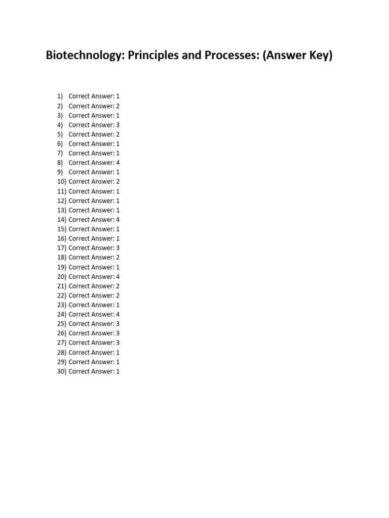 Biotechnology: Principles and Processes: (Answer Key) | PDF