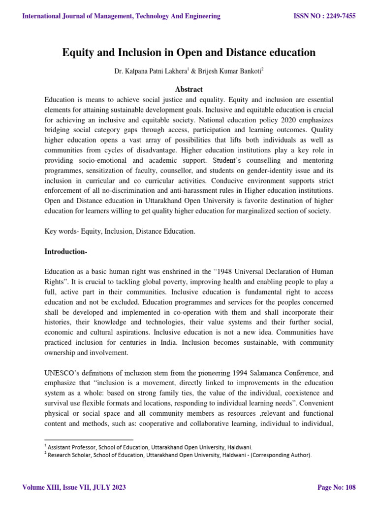 Equity and Inclusion in Distance Education | PDF | Social Exclusion ...