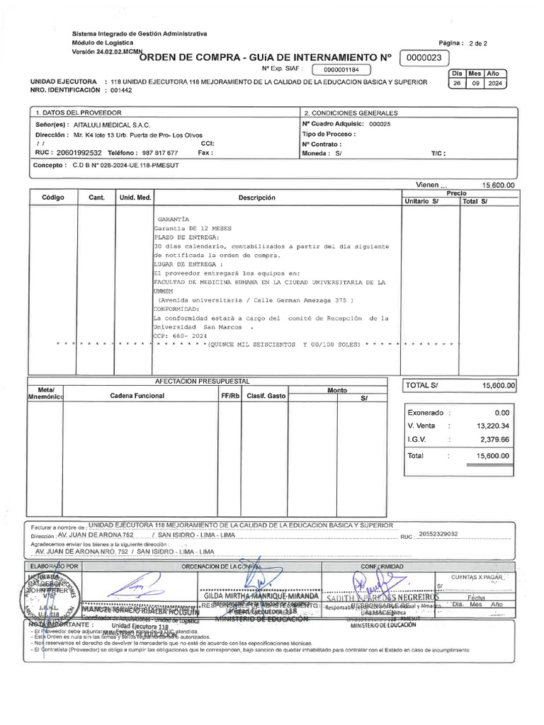 Orden de Compra 23-2024-Almacen Virtual | PDF