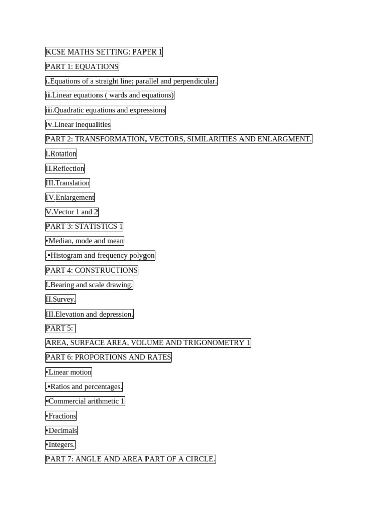 Key Topics for KCSE Math Paper 1 | PDF