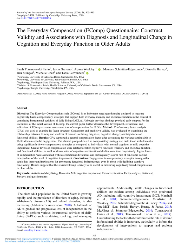 EComp Questionnaire: Validity in Older Adults | PDF