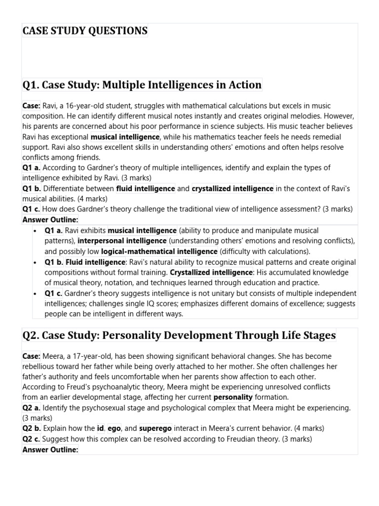 Case Studies on Intelligence and Personality | PDF | Intelligence ...
