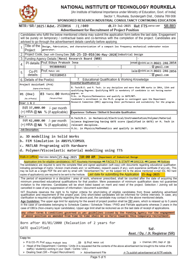 NIT Rourkela Engineer Recruitment Notice | PDF | Engineering