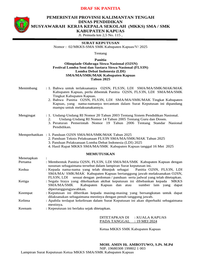 Panitia O2SN, FLS3N, LDI Kapuas 2025 | PDF