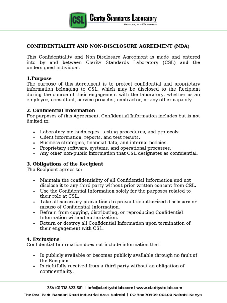 Confidentiality and Non-Disclosure Agreement (NDA) | PDF | Non ...