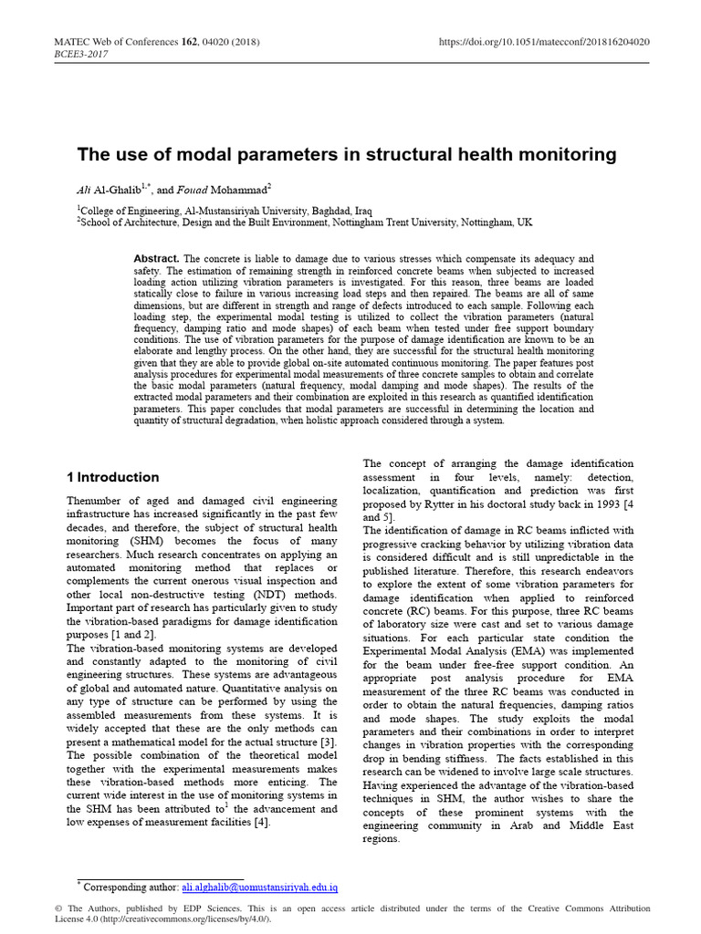 The Use of Modal Parameters in Structura | PDF | Bending | Beam (Structure)