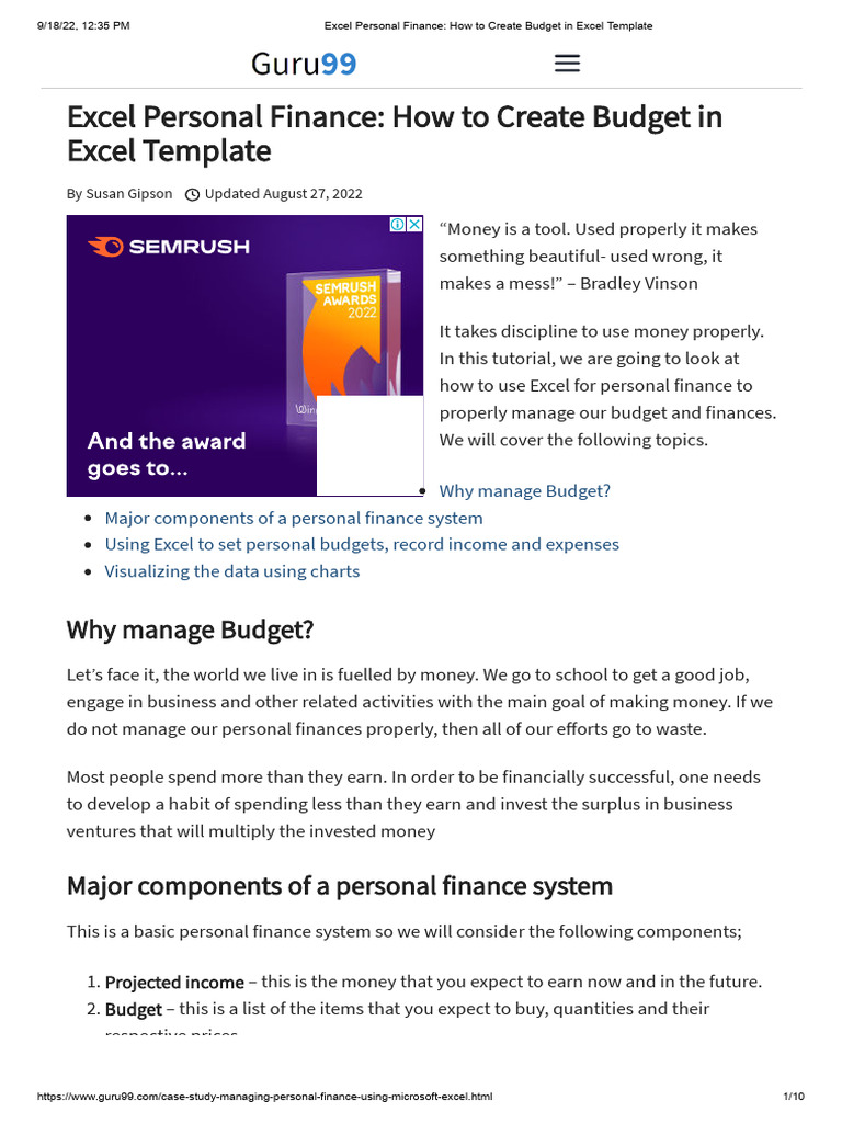 Create a Personal Budget in Excel | PDF | Microsoft Excel | Budget