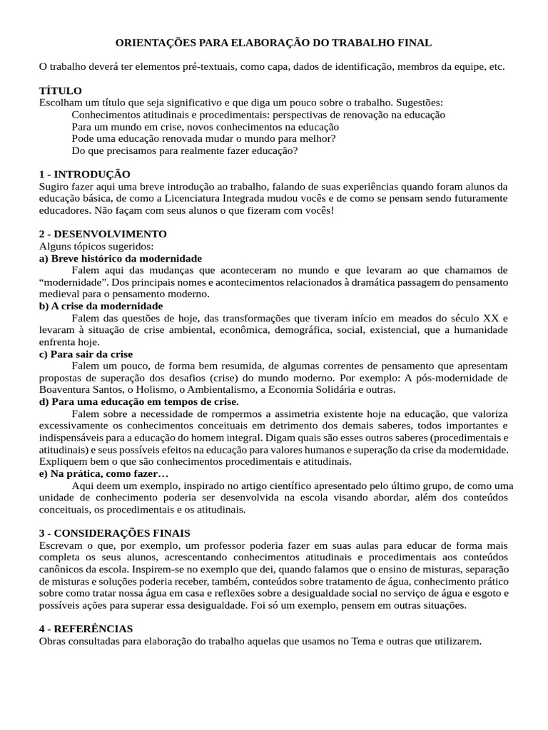 Orientações para Trabalho Final em Educação | PDF | Modernidade ...