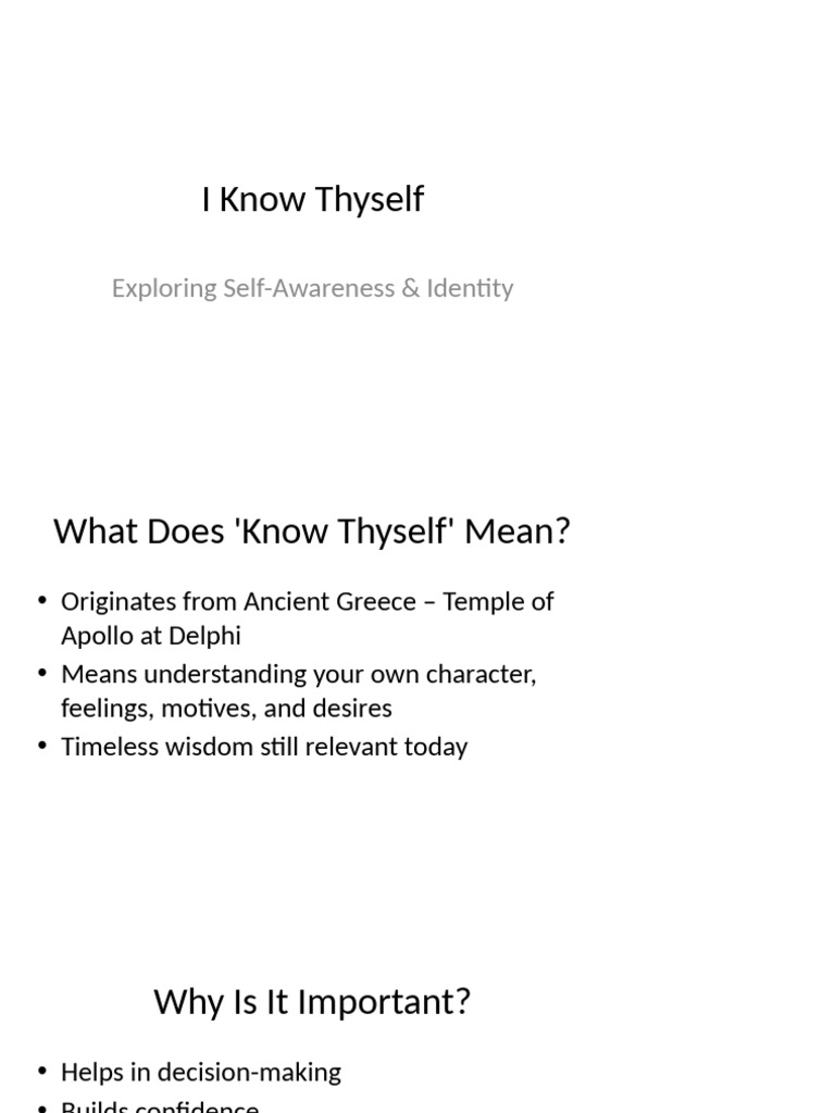Understanding 'Know Thyself' | PDF