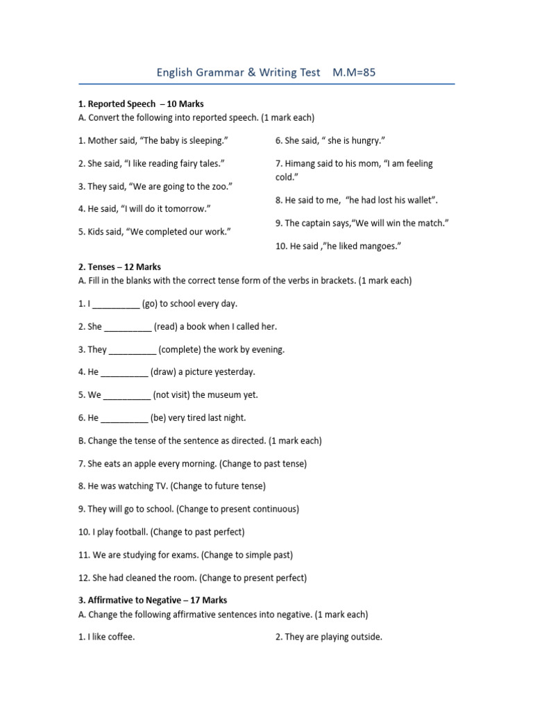 English Grammar & Writing Test Guide | PDF | Grammatical Tense | Syntax