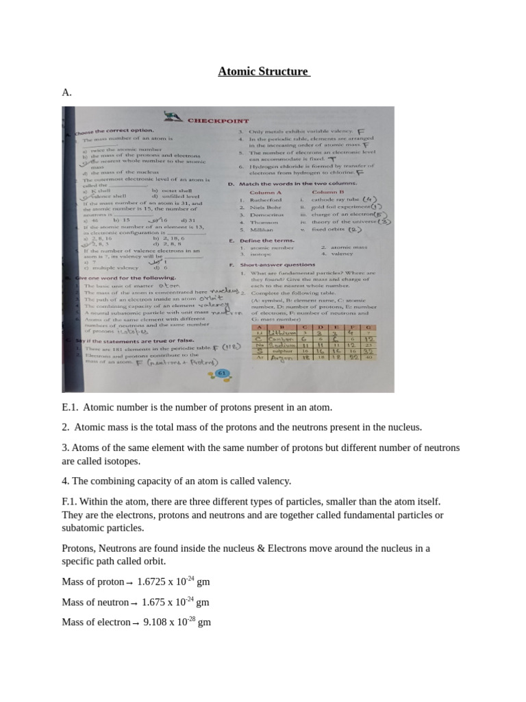 Class 8 Atomic Structure Overview | PDF | Atoms | Vacuum Tube
