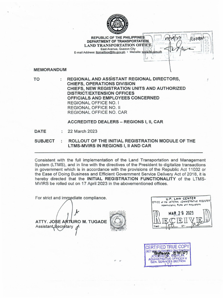 L TMS-MVIRS Registration Rollout Notice | PDF