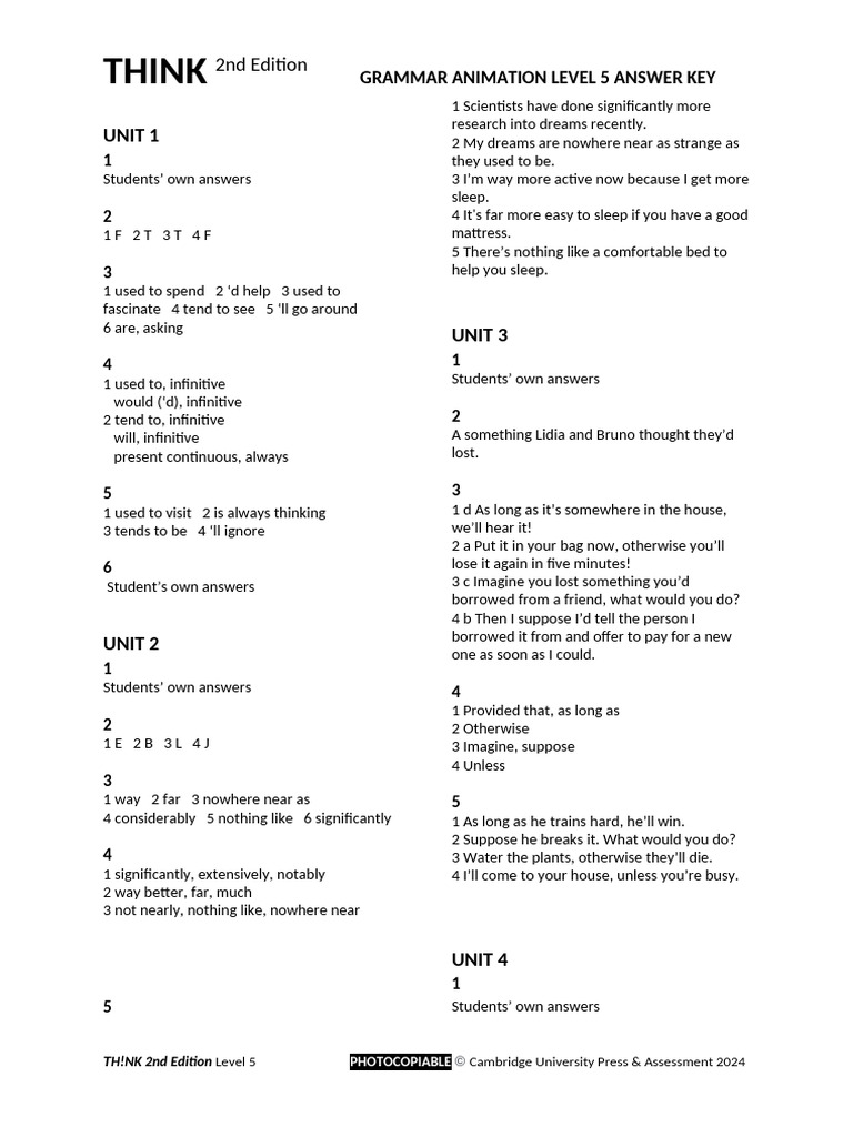 THINK 2nd Edition Level 5 Answer Key PDF