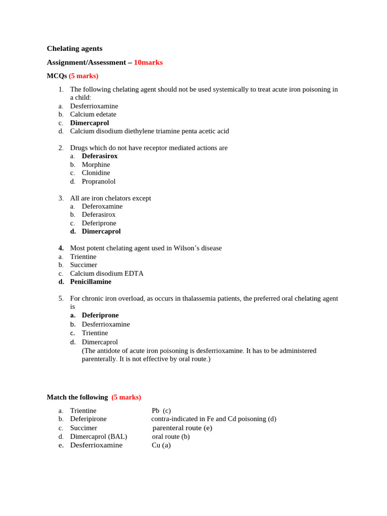 Chelating Agents-Assignment With Answers | PDF