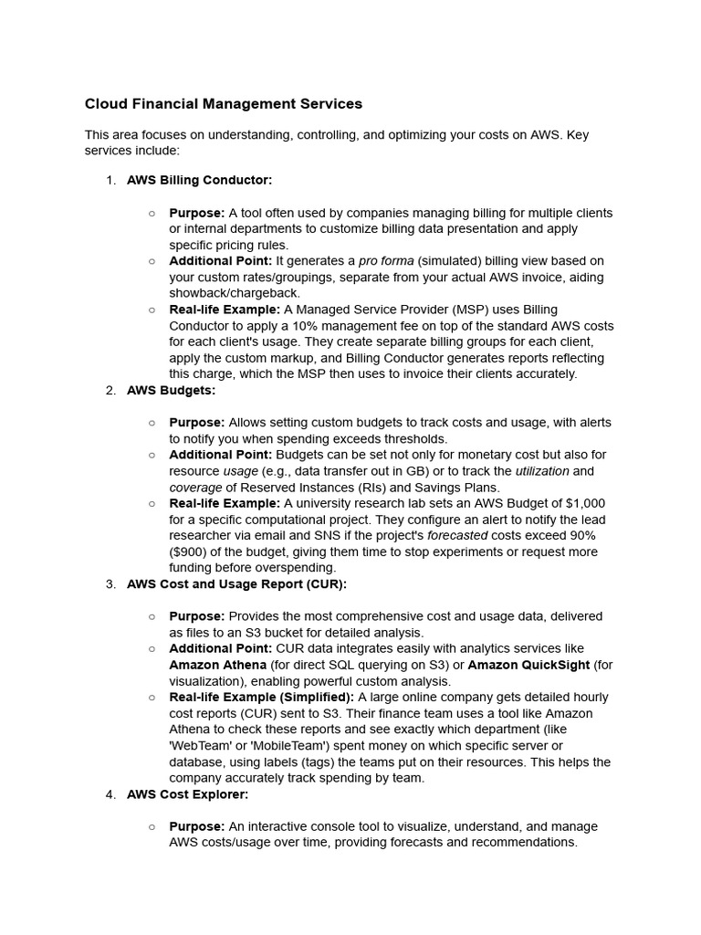 Key Areas of AWS Cloud Financial Management | PDF | Amazon Web Services ...