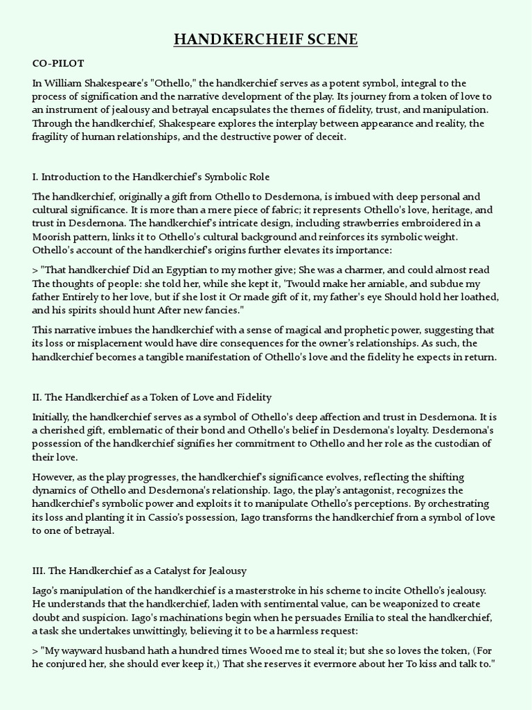 Othello's Handkerchief: Symbolism and Betrayal | PDF | Othello | Iago
