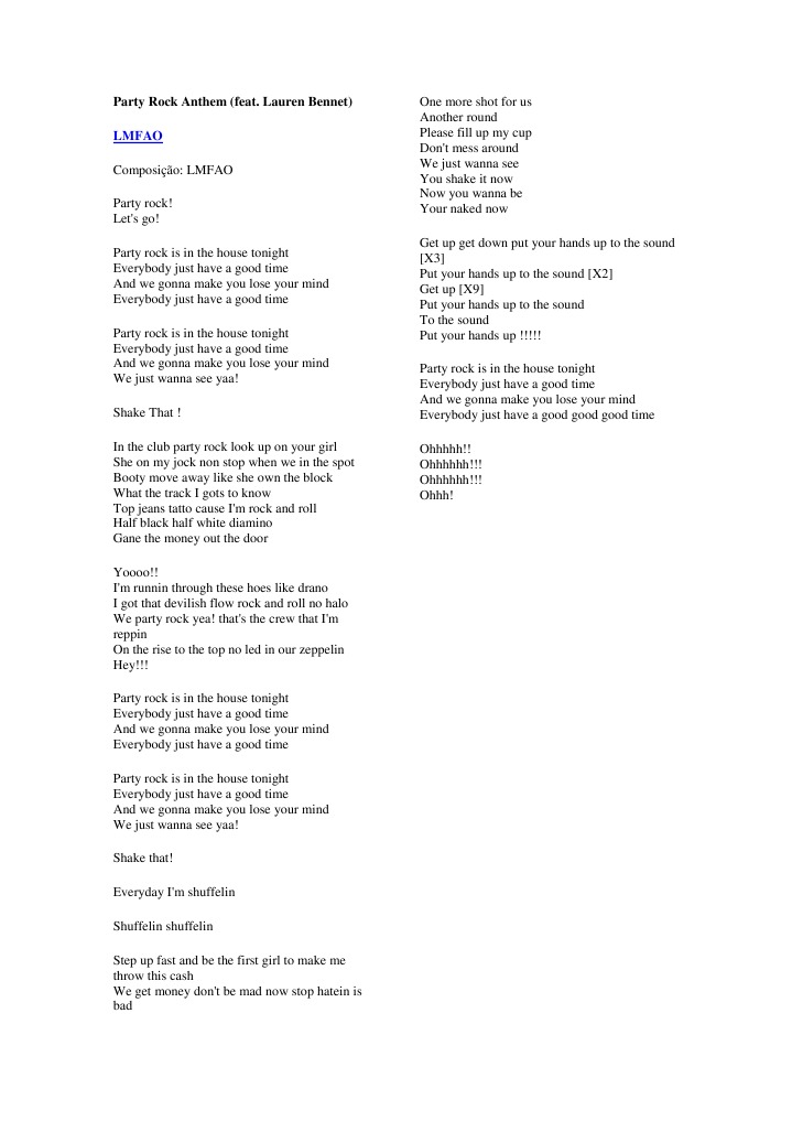 Party Rock Anthem Lyrics Overview | PDF | Art | Mystery, Thriller &amp; Crime Fiction
