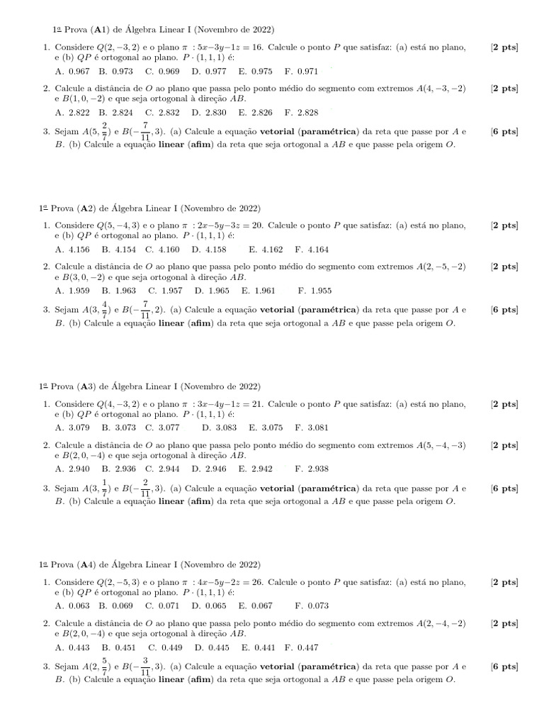 AlgLin P1 20222 (Aplica) | PDF | Linha (Geometria) | Conceitos matemáticos