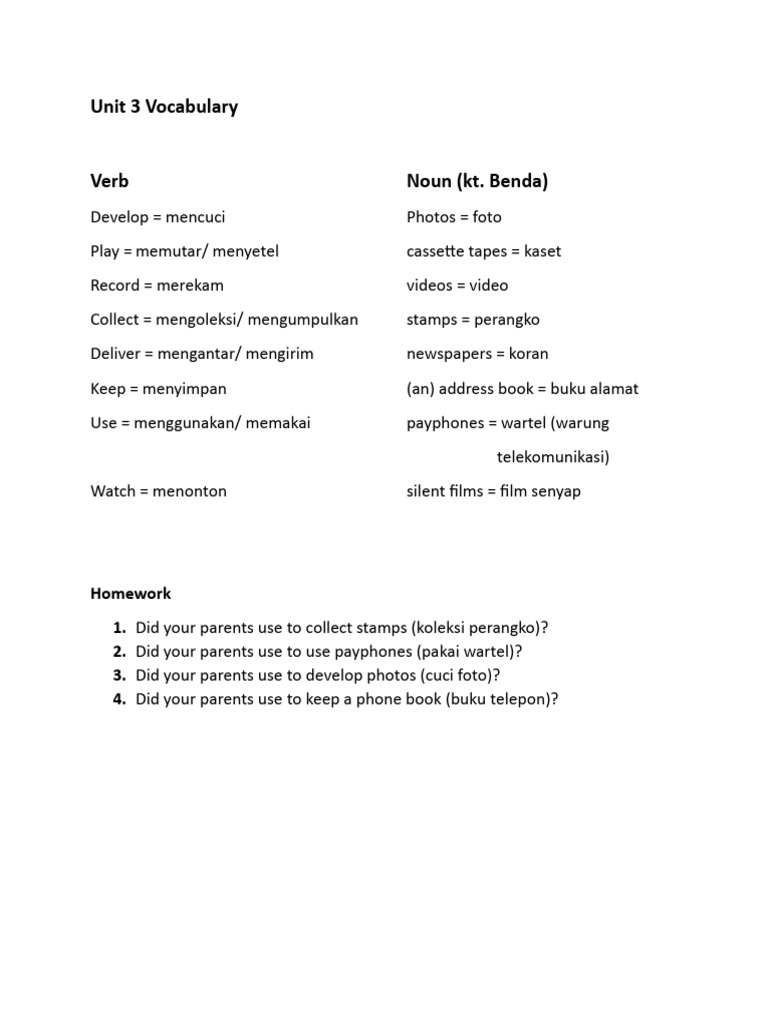 Unit 3 Vocabulary and Homework | PDF