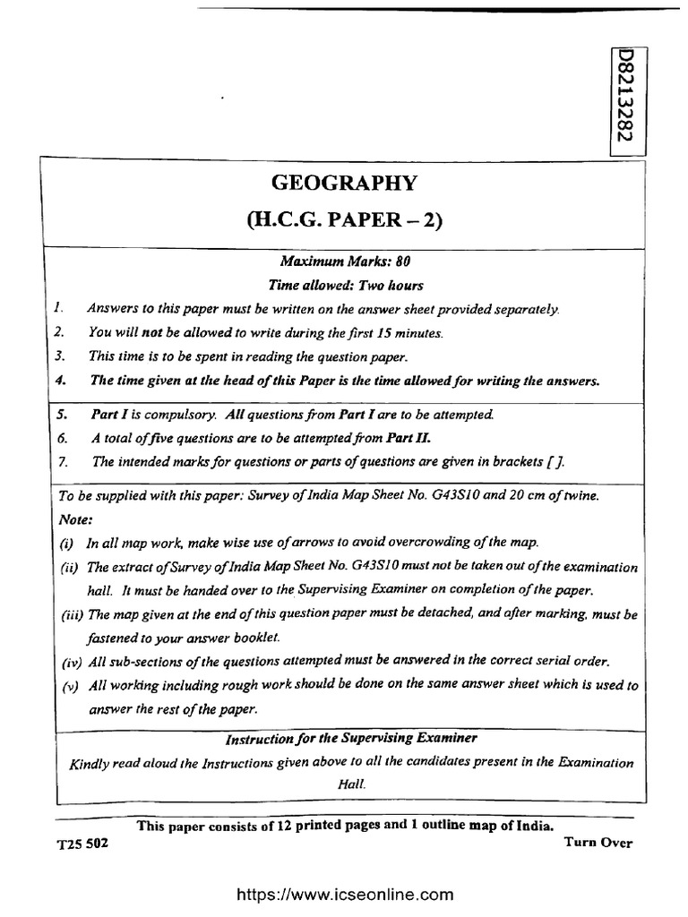 Icse Class 10 Geography p2 t25 502 2025 | PDF