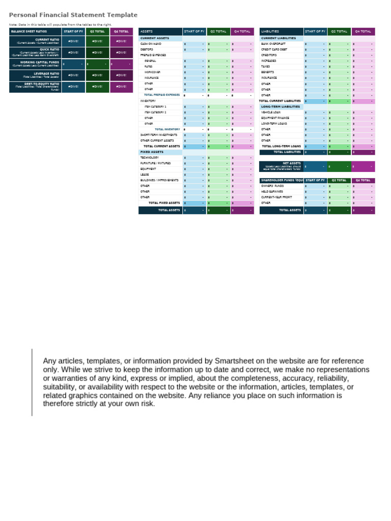 Personal Financial Statement Template | PDF | Working Capital ...