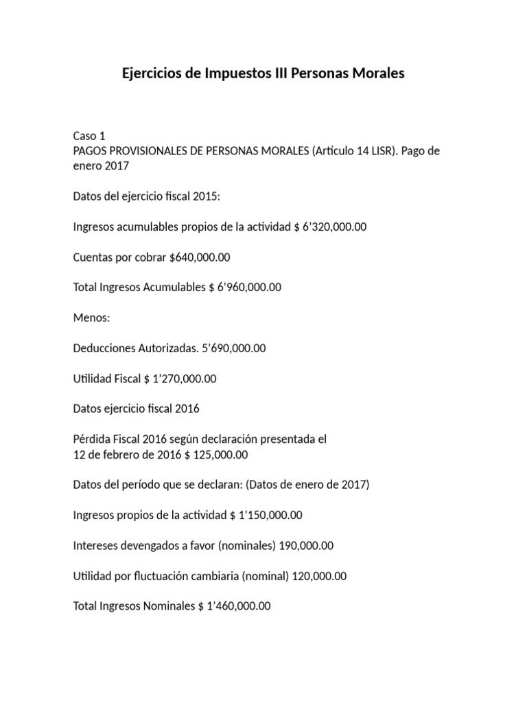 Ejercicios de Impuestos para Personas Morales | PDF | Impuesto al valor ...
