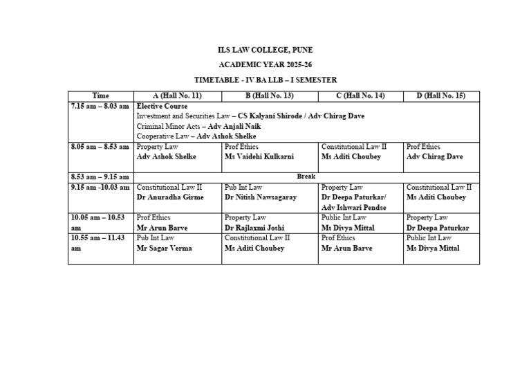 IV BA LLB Semester Timetable 2025-26 | PDF