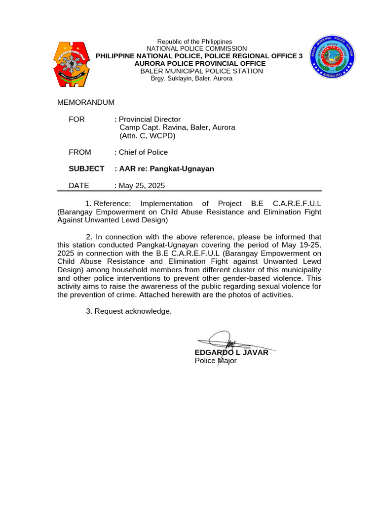 Baler Aurora Child Abuse Awareness Memo | PDF | Justice | Crime & Violence