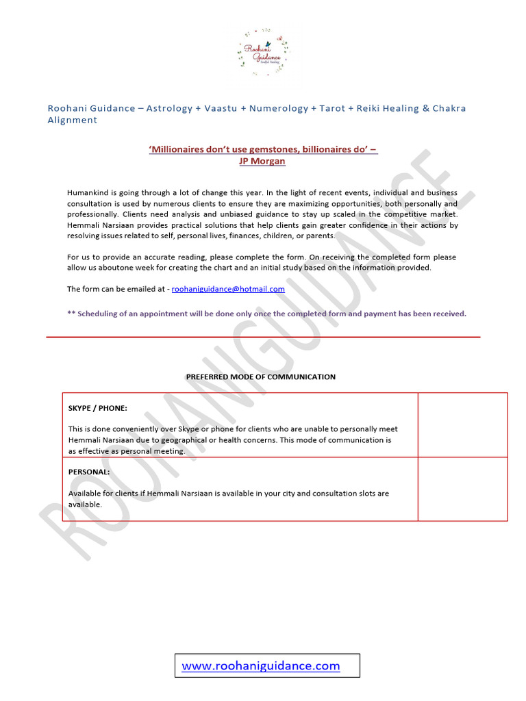 Astrology and Guidance Consultation Form | PDF | Spirituality