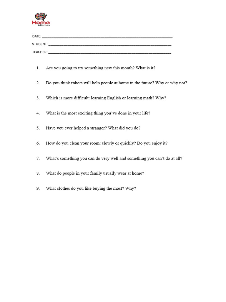 Student Reflection Questions for Class | PDF