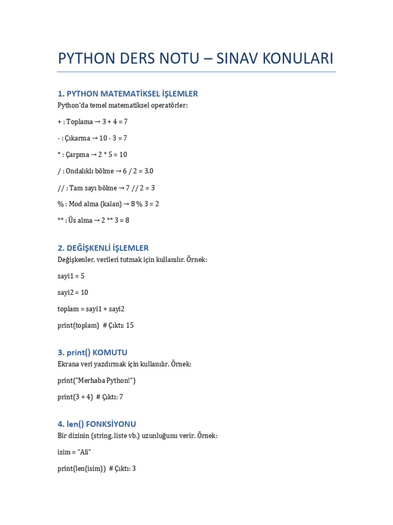 Python Sinav Konulari Dersnotu2sinav | PDF