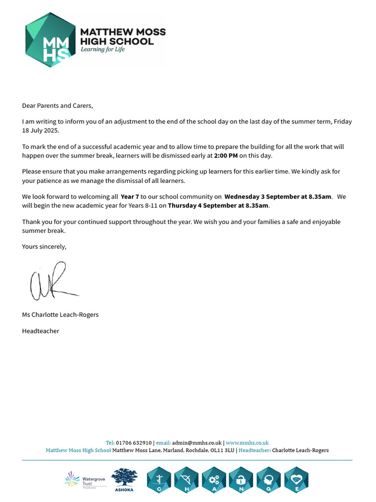 Early Finish Letter | PDF