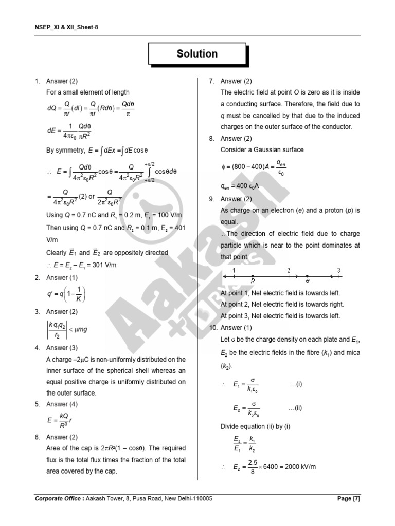 NSEP 8 Sol | PDF | Electric Field | Electromagnetism