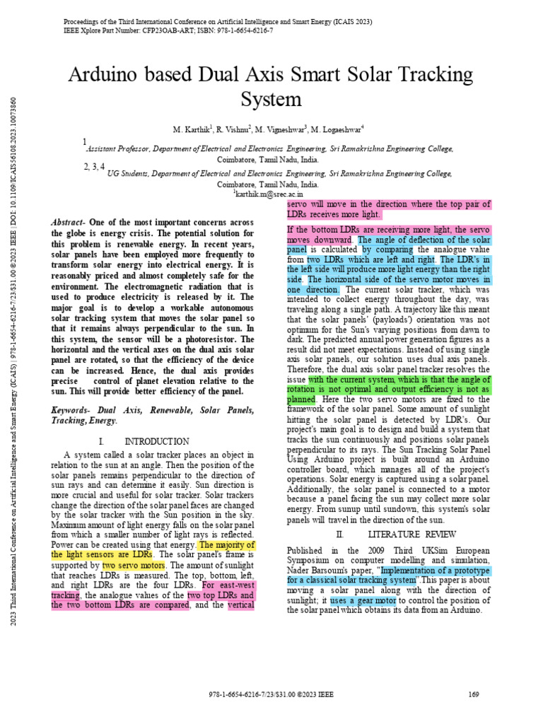 Arduino Based Dual Axis Smart Solar Tracking System-IEEE | PDF ...