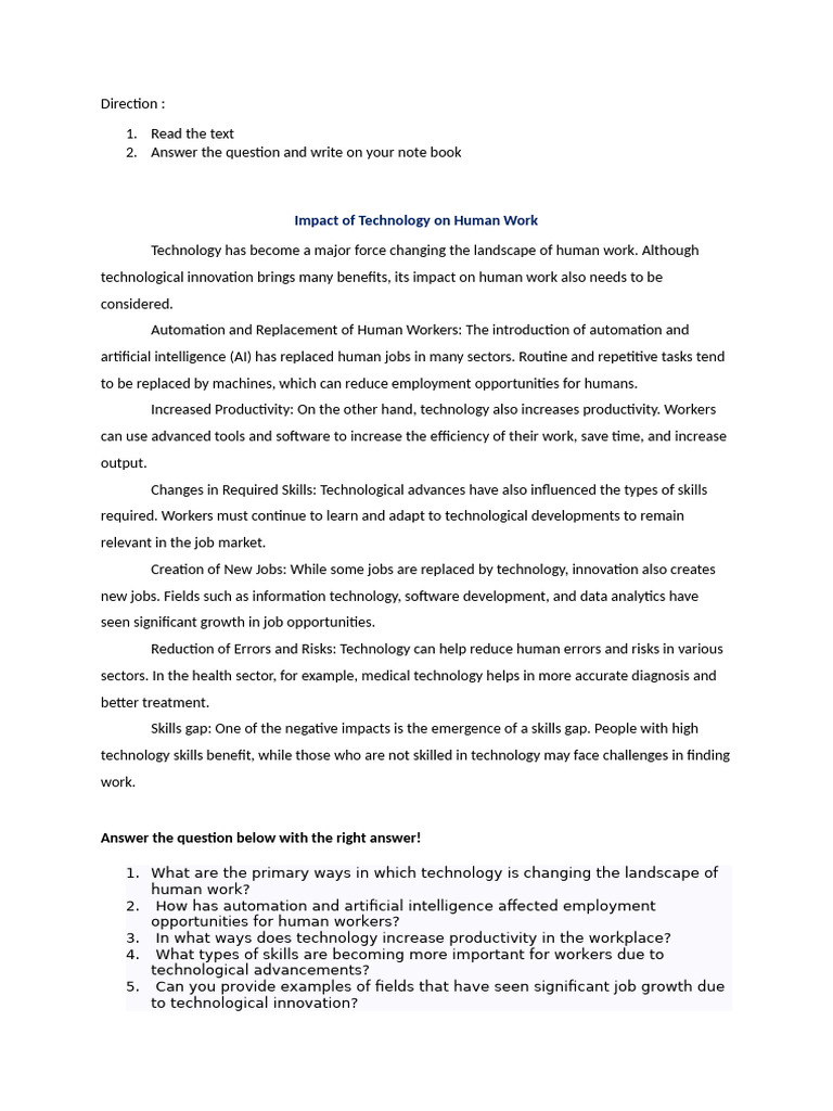 Impact of Technology on Human Work | PDF | Artificial Intelligence ...