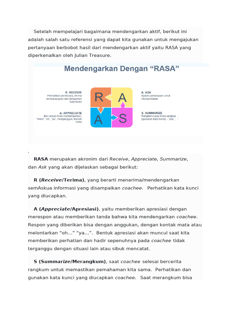 Teknik Mendengarkan RASA dalam Coaching | PDF