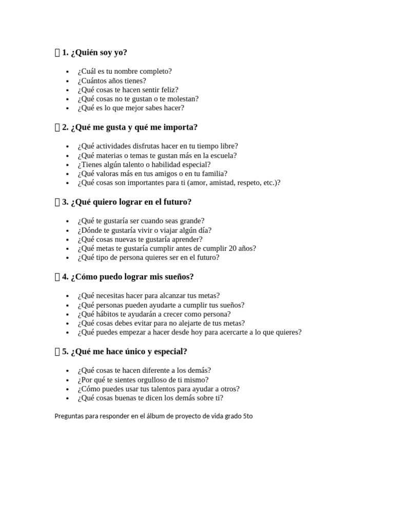 Album de Proyecto de Vida 5to Grado | PDF