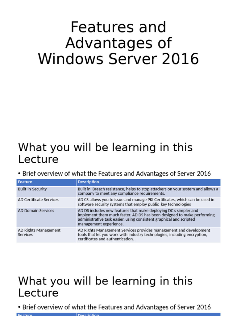1.1 S2L2 Features and Advantages of Windows Server 2016 | PDF | Hyper V ...