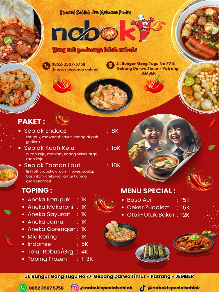 Menu Prasmanan Seblak Spesial Jember | PDF