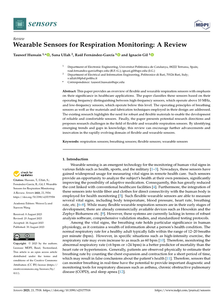 Wearable Sensors For Respiration Monitoring A Review | PDF | Antenna ...
