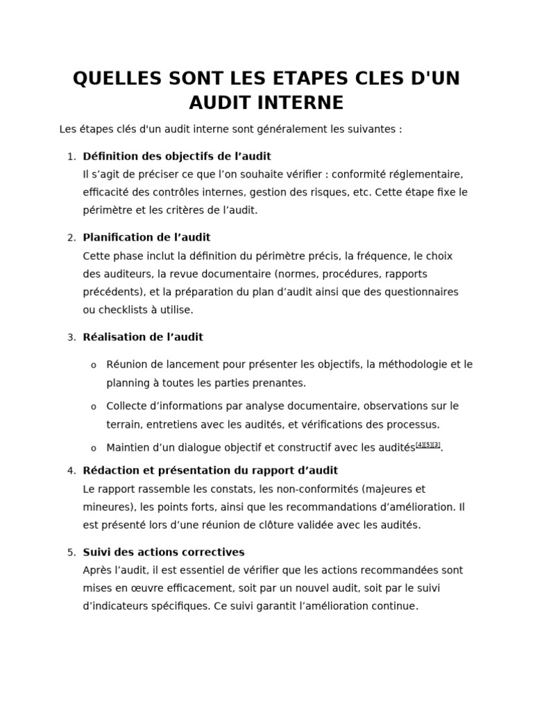 Étapes clés d'un audit interne efficace | PDF