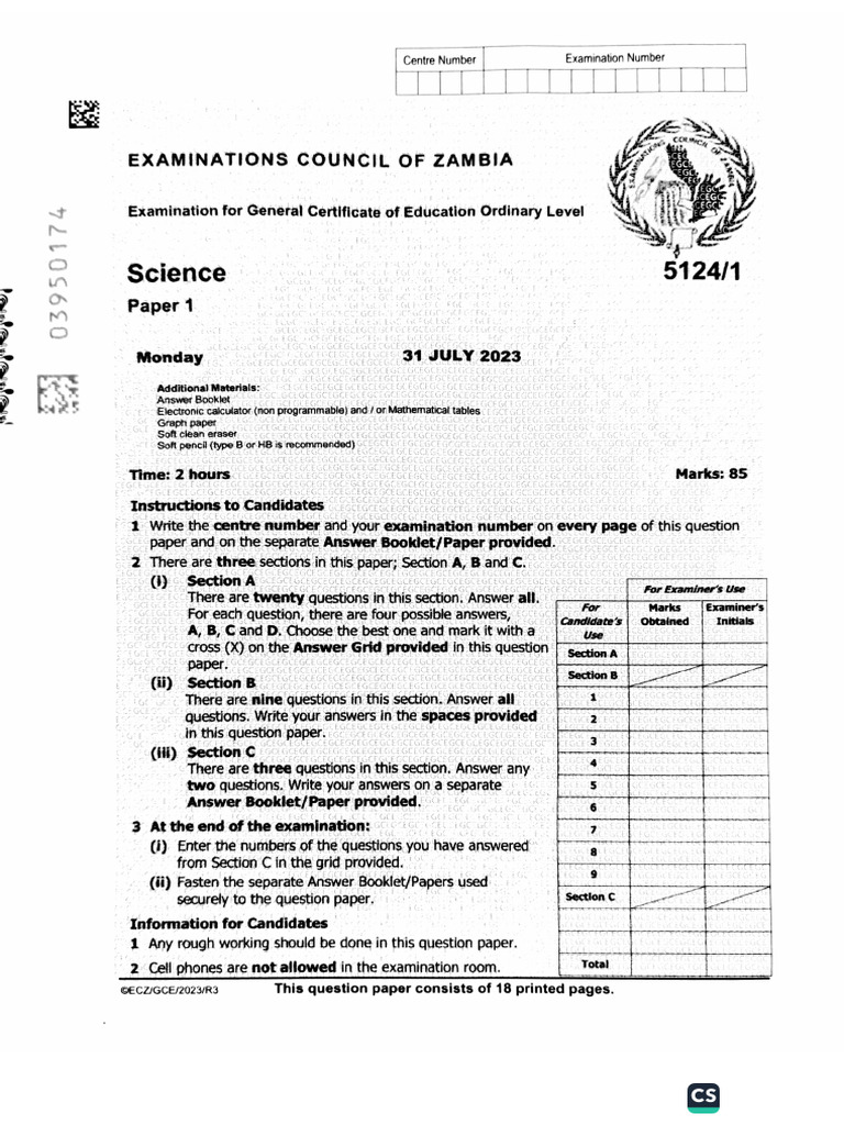 Science Paper 1 GCE 2023 | PDF